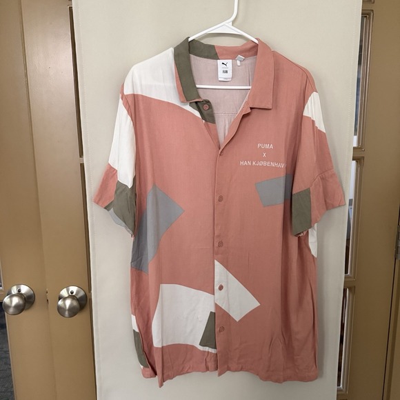 Puma x Han Kjobenhavn Men's Large Multicolor Short Sleeve Button Up Shirt Top - Picture 2 of 7